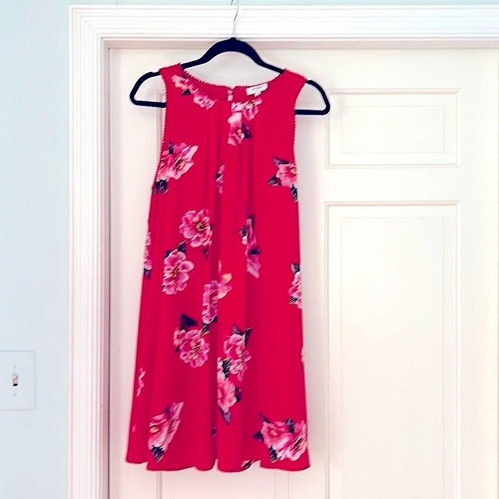 Umgee Mini Shift Dress Size M Red Pink Floral Fully Lined USA - Picture 2 of 12